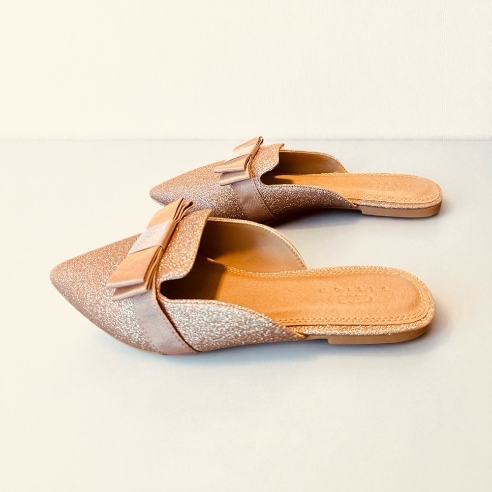 ASOS DESIGN Pink Glitter Bow Mules – Size 4W- Big Girl - Picture 5 of 7